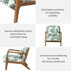 Flash Sale 😉 Glitzhome® Mid-Century Modern Patterned Fabric Accent Armchair with Walnut Rubberwood Frame 🤩 -Glitzhome Sales D588462S 4