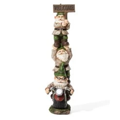 Deals ❤️ Glitzhome® 25.5" Solar Stacked Riding Gnome Garden Statue 💯