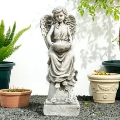 New ✨ Glitzhome® 31" Angel Garden Bird Feeder Statue 🎁 -Glitzhome Sales D600059S 3