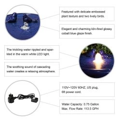 Cheapest 🛒 Glitzhome® 27.5" LED Bird Pedestal Ceramic Fountain ⭐ -Glitzhome Sales D600494S 7