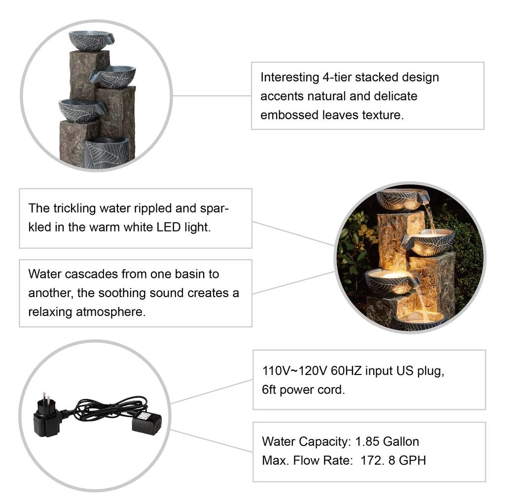 Buy π Glitzhome® 33" Natural Leaf Textured 4-Tier Outdoor Fountain β¨ 6 Buy π Glitzhome® 33" Natural Leaf Textured 4-Tier Outdoor Fountain β¨ - Image 4