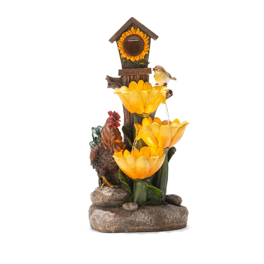 Flash Sale ⌛ Glitzhome® 28.5" Farmhouse Sunflowers & Birdhouse Outdoor Fountain ❤️ 3 Flash Sale ⌛ Glitzhome® 28.5" Farmhouse Sunflowers & Birdhouse Outdoor Fountain ❤️