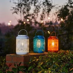 Best Sale 🧨 Glitzhome® 9" Cutout Metal Solar Powered Outdoor Hanging Lantern 👍 -Glitzhome Sales D600508S 3