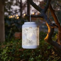 Best Sale 🧨 Glitzhome® 9" Cutout Metal Solar Powered Outdoor Hanging Lantern 👍 -Glitzhome Sales D600508S 4