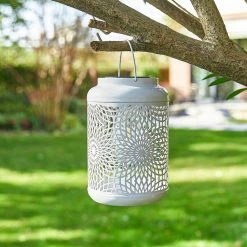 Best Sale 🧨 Glitzhome® 9" Cutout Metal Solar Powered Outdoor Hanging Lantern 👍 -Glitzhome Sales D600508S 5