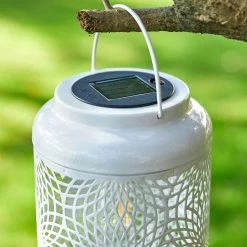 Best Sale 🧨 Glitzhome® 9" Cutout Metal Solar Powered Outdoor Hanging Lantern 👍 -Glitzhome Sales D600508S 6