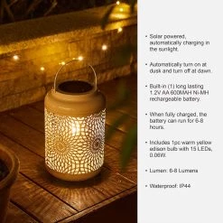 Best Sale 🧨 Glitzhome® 9" Cutout Metal Solar Powered Outdoor Hanging Lantern 👍 -Glitzhome Sales D600508S 7
