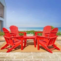 Promo 😍 Glitzhome® 32" Red Round Outdoor Coffee Table 🎁 -Glitzhome Sales D620459S 5