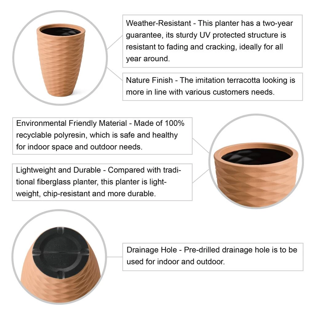 Hot Sale π Glitzhome® 19" Eco-Friendly Oversized Tall Round Diamond Planters, 2ct. π 7 Hot Sale π Glitzhome® 19" Eco-Friendly Oversized Tall Round Diamond Planters, 2ct. π - Image 5