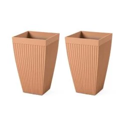 Best Pirce 🛒 Glitzhome® 23" Eco-Friendly Oversized Faux Concrete Square Fluted Pot Planters, 2ct. 👏 -Glitzhome Sales D622966S 1