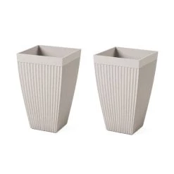 Best Pirce 🛒 Glitzhome® 23" Eco-Friendly Oversized Faux Concrete Square Fluted Pot Planters, 2ct. 👏 -Glitzhome Sales D622969S 1