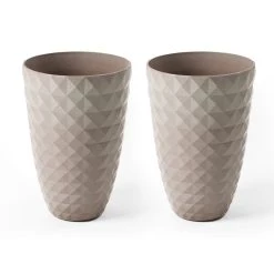 New π― Glitzhome® Eco-Friendly Oversized Faux Sand Beige Ceramic Tall Bowl Plastic Pot Planter Set π