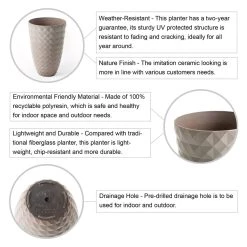 New 💯 Glitzhome® Eco-Friendly Oversized Faux Sand Beige Ceramic Tall Bowl Plastic Pot Planter Set 🎉 -Glitzhome Sales D622971S 5