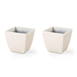 Hot Sale βοΈ Glitzhome® Eco-Friendly Oversized Faux White Ceramic Square Plastic Fluted Pot Planter Set π