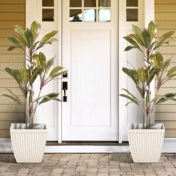 Hot Sale ✔️ Glitzhome® Eco-Friendly Oversized Faux White Ceramic Square Plastic Fluted Pot Planter Set 😀 -Glitzhome Sales D622973S 3