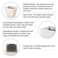 Hot Sale ✔️ Glitzhome® Eco-Friendly Oversized Faux White Ceramic Square Plastic Fluted Pot Planter Set 😀 -Glitzhome Sales D622973S 5