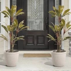 Deals 🤩 Glitzhome® Eco-Friendly Oversized Sand Beige Terrazzo Round Plastic Fluted Pot Planter Set 🎁 -Glitzhome Sales D622974S 3