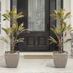 Promo 🛒 Glitzhome® Eco-Friendly Oversized Faux Concrete Square Plastic Fluted Pot Planter Set ⌛ -Glitzhome Sales D622976S 3