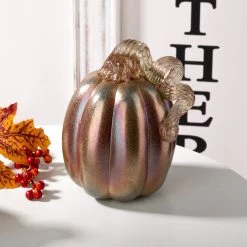 Hot Sale 🛒 Glitzhome® Blue & Gold Glittery Glass Pumpkin Set 💯 -Glitzhome Sales D624702S 3