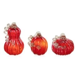Budget ⭐ Glitzhome® Red Glass Pumpkin & Gourd Set 🧨