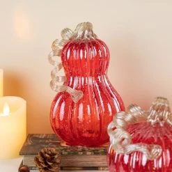 Budget ⭐ Glitzhome® Red Glass Pumpkin & Gourd Set 🧨 -Glitzhome Sales D624704S 3