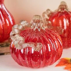Budget ⭐ Glitzhome® Red Glass Pumpkin & Gourd Set 🧨 -Glitzhome Sales D624704S 4