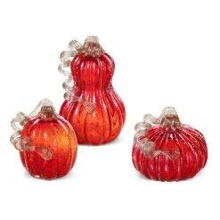 Budget ⭐ Glitzhome® Red Glass Pumpkin & Gourd Set 🧨 -Glitzhome Sales D624704S 5