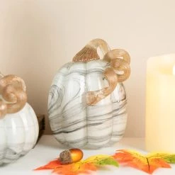 Best Pirce 🥰 Glitzhome® Gray Marble Glass Pumpkin & Gourd Set 💯 -Glitzhome Sales D624705S 3