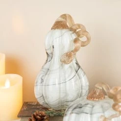 Best Pirce 🥰 Glitzhome® Gray Marble Glass Pumpkin & Gourd Set 💯 -Glitzhome Sales D624705S 4
