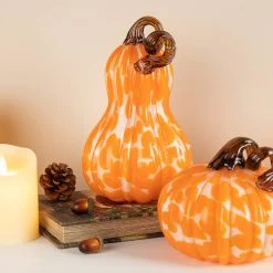 New 💯 Glitzhome® Orange Glass Pumpkin & Gourd Set 🌟 -Glitzhome Sales D624706S 3