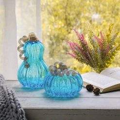 Budget ๐คฉ Glitzhome® Blue Glass Pumpkin Set ๐ฅ 12 Budget ๐คฉ Glitzhome® Blue Glass Pumpkin Set ๐ฅ -Glitzhome Sales D624709S 3