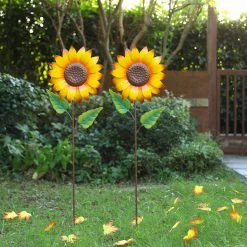 Best Sale ⭐ Glitzhome® 42" Fall Metal Sunflower Yard Stake Set ⌛ -Glitzhome Sales D624714S 3