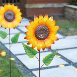 Best Sale ⭐ Glitzhome® 42" Fall Metal Sunflower Yard Stake Set ⌛ -Glitzhome Sales D624714S 4