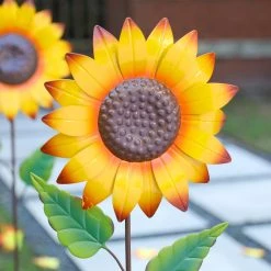 Best Sale ⭐ Glitzhome® 42" Fall Metal Sunflower Yard Stake Set ⌛ -Glitzhome Sales D624714S 5