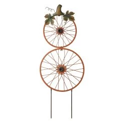 Wholesale ⭐ Glitzhome® 33.75" Fall Metal Bicycle Wheel Pumpkin Yard Stake 🔔