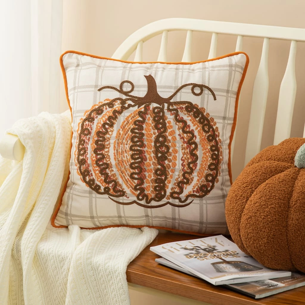 Buy π Glitzhome® 18" Fall Embroidered Pumpkin Pillow Cover π 4 Buy π Glitzhome® 18" Fall Embroidered Pumpkin Pillow Cover π - Image 2