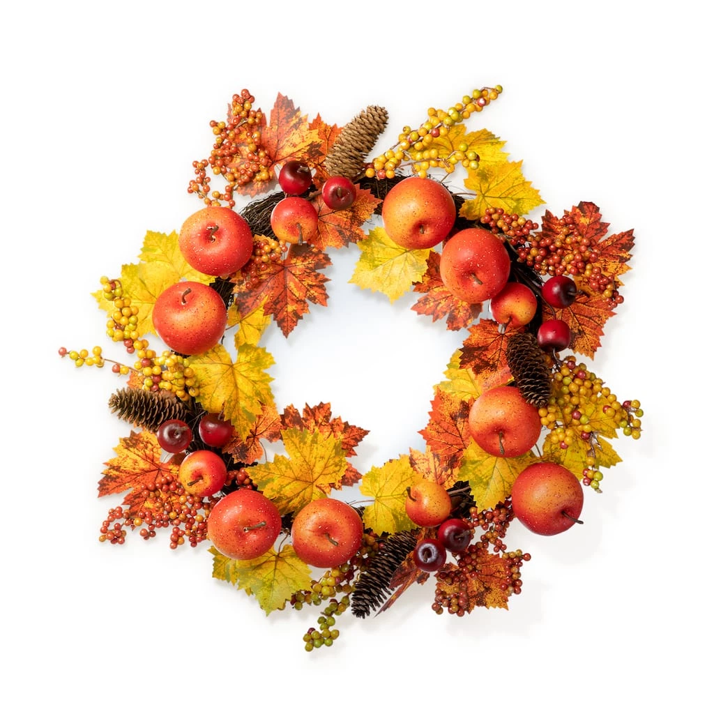 Budget π₯ Glitzhome® 24" Apple Berry Leaf Wreath π 3 Budget π₯ Glitzhome® 24" Apple Berry Leaf Wreath π