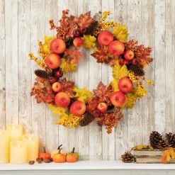 Budget π₯ Glitzhome® 24" Apple Berry Leaf Wreath π 10 Budget π₯ Glitzhome® 24" Apple Berry Leaf Wreath π -Glitzhome Sales D624728S 2