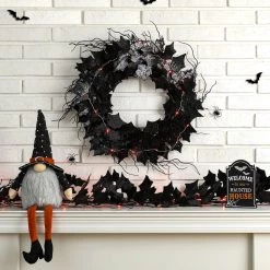 Cheap 🛒 Glitzhome® Lighted 🎃 Halloween Bat Garland & Wreath Set 💯 -Glitzhome Sales D645641S 3