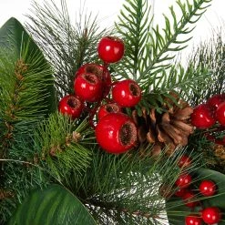 Buy ✨ Glitzhome® 24" Pre-Lit Berry, Magnolia Leaf & Pinecone Wreath 👏 -Glitzhome Sales D652251S 5