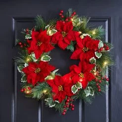Wholesale ✔️ Glitzhome® 24" Pre-Lit Poinsettia & Pinecone Wreath 🥰 13 Wholesale ✔️ Glitzhome® 24" Pre-Lit Poinsettia & Pinecone Wreath 🥰 -Glitzhome Sales D652253S 3