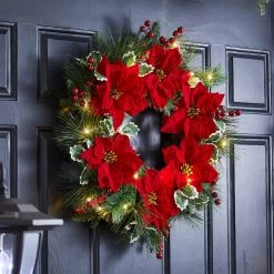 Wholesale ✔️ Glitzhome® 24" Pre-Lit Poinsettia & Pinecone Wreath 🥰 14 Wholesale ✔️ Glitzhome® 24" Pre-Lit Poinsettia & Pinecone Wreath 🥰 -Glitzhome Sales D652253S 4