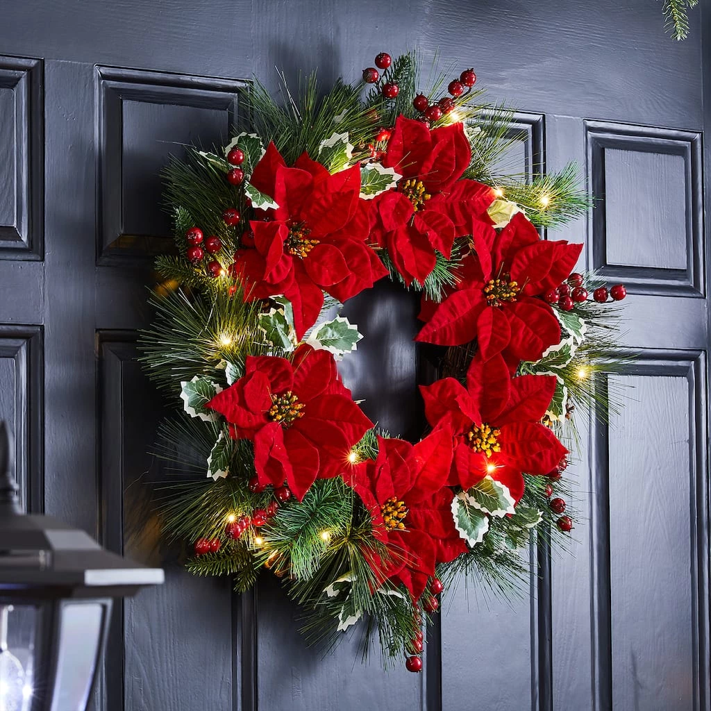 Wholesale ✔️ Glitzhome® 24" Pre-Lit Poinsettia & Pinecone Wreath 🥰 7 Wholesale ✔️ Glitzhome® 24" Pre-Lit Poinsettia & Pinecone Wreath 🥰 - Image 5