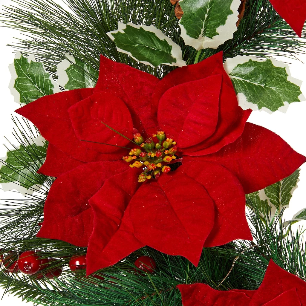 Wholesale ✔️ Glitzhome® 24" Pre-Lit Poinsettia & Pinecone Wreath 🥰 9 Wholesale ✔️ Glitzhome® 24" Pre-Lit Poinsettia & Pinecone Wreath 🥰 - Image 7