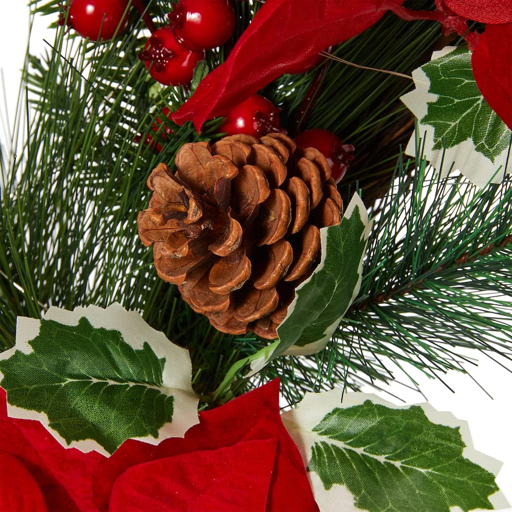 Wholesale ✔️ Glitzhome® 24" Pre-Lit Poinsettia & Pinecone Wreath 🥰 10 Wholesale ✔️ Glitzhome® 24" Pre-Lit Poinsettia & Pinecone Wreath 🥰 - Image 8