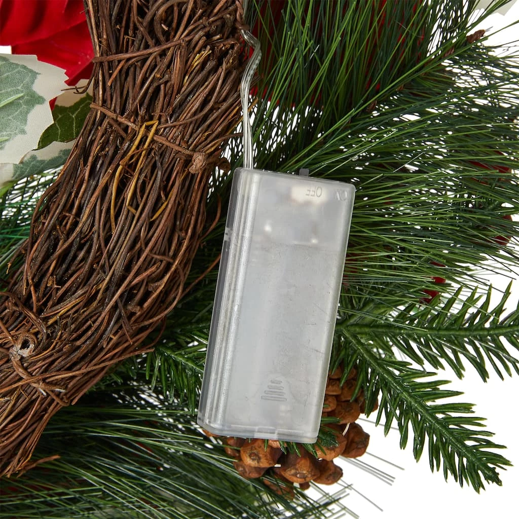 Wholesale ✔️ Glitzhome® 24" Pre-Lit Poinsettia & Pinecone Wreath 🥰 5 Wholesale ✔️ Glitzhome® 24" Pre-Lit Poinsettia & Pinecone Wreath 🥰 - Image 3