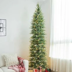 Best Sale 🎁 Glitzhome® 9ft. Pre-Lit Pine Artificial 🔔 Christmas Tree, Warm White LED Lights 👍 -Glitzhome Sales D652262S 3
