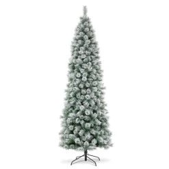 Brand new 👏 Glitzhome® 9ft. Pre-Lit Flocked Pencil Pine Artificial ❄ Christmas Tree, Warm White LED Lights 🔥 -Glitzhome Sales D652265S 5