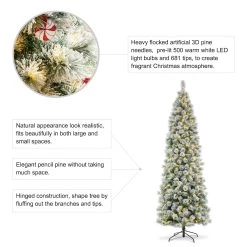 Brand new 👏 Glitzhome® 9ft. Pre-Lit Flocked Pencil Pine Artificial ❄ Christmas Tree, Warm White LED Lights 🔥 -Glitzhome Sales D652265S 6