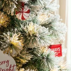 Brand new 👏 Glitzhome® 9ft. Pre-Lit Flocked Pencil Pine Artificial ❄ Christmas Tree, Warm White LED Lights 🔥 -Glitzhome Sales D652265S 8